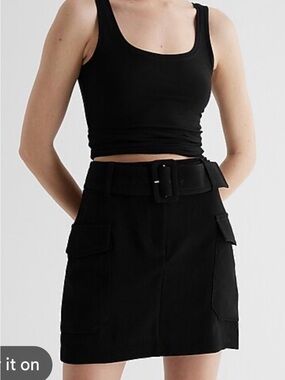 Express Black Mini Cargo Skirt with Belt